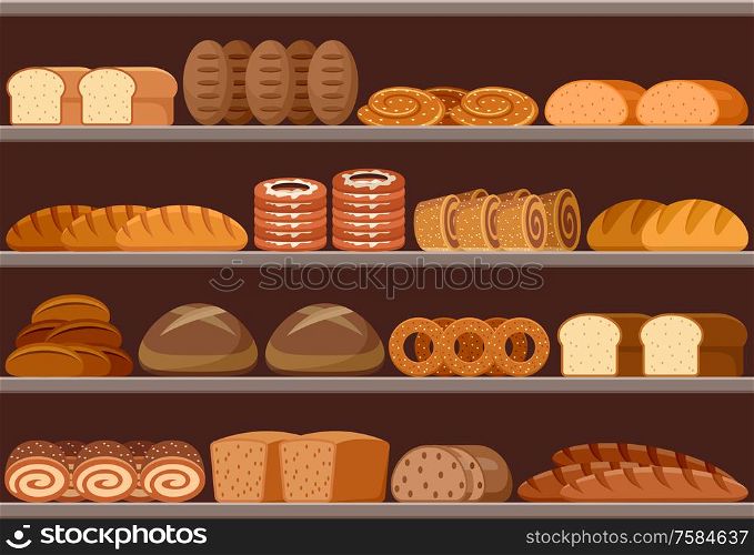 Counter with bread. Supermarket. Vector illustration