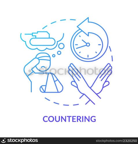 Countering blue gradient concept icon. Gaslighting behaviour in relationships abstract idea thin line illustration. Psychological abuse. Isolated outline drawing. Myriad Pro-Bold font used. Countering blue gradient concept icon