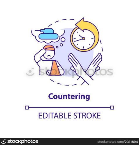 Countering concept icon. Gaslighting behaviour in relationships abstract idea thin line illustration. Psychological abuse. Isolated outline drawing. Editable stroke. Arial, Myriad Pro-Bold fonts used. Countering concept icon
