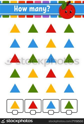 Counting game for children of preschool age. Learning mathematics. How many animals in the picture. With space for answers. Simple flat isolated vector illustration in cute cartoon style.