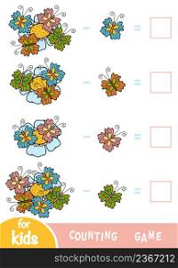 Counting Game for Preschool Children. Educational a mathematical game. Subtraction worksheets. Butterflies and flowers