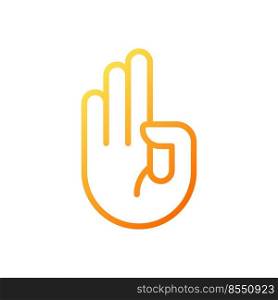 Counting on fingers pixel perfect gradient linear vector icon. Mathematical learning. Hand gesture and sign. Thin line color symbol. Modern style pictogram. Vector isolated outline drawing. Counting on fingers pixel perfect gradient linear vector icon