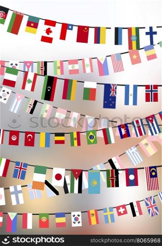 Countries flags hangs on the ropes. Different countries flags hangs on the ropes on blurred background
