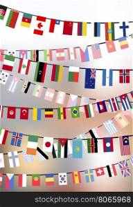 Countries flags hangs on the ropes. Different countries flags hangs on the ropes on blurred background