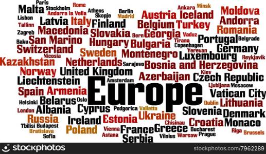 Countries in Europe word cloud concept. Vector illustration