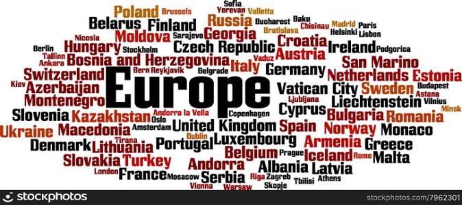 Countries in Europe word cloud concept. Vector illustration