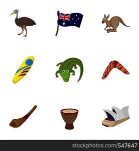 Country Australia icons set. Cartoon illustration of 9 country Australia vector icons for web. Country Australia icons set, cartoon style