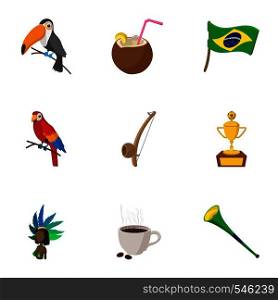 Country Brazil icons set. Cartoon illustration of 9 country Brazil vector icons for web. Country Brazil icons set, cartoon style