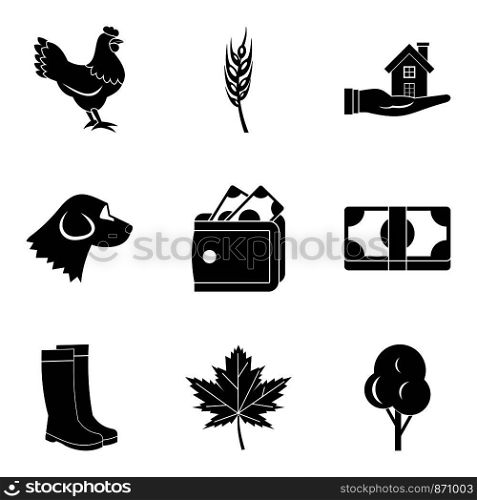 Country economy icons set. Simple set of 9 country economy vector icons for web isolated on white background. Country economy icons set, simple style