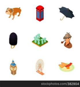 Country England icons set. Cartoon illustration of 9 country England vector icons for web. Country England icons set, cartoon style