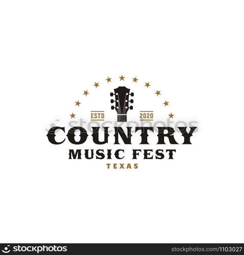 Country Guitar Music Western Vintage Retro Saloon Bar Cowboy logo design