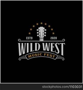 Country Guitar Music Western Vintage Retro Saloon Bar Cowboy logo design