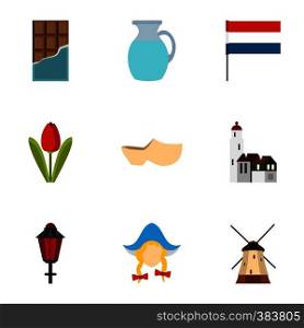 Country Holland icons set. Flat illustration of 9 country Holland vector icons for web. Country Holland icons set, flat style