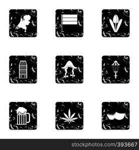 Country Holland icons set. Grunge illustration of 9 country Holland vector icons for web. Country Holland icons set, grunge style