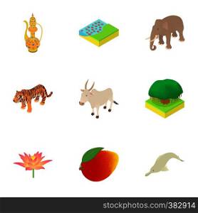 Country India icons set. Cartoon illustration of 9 country India vector icons for web. Country India icons set, cartoon style