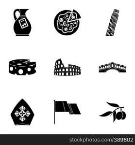 Country Italy icons set. Simple illustration of 9 country Italy vector icons for web. Country Italy icons set, simple style