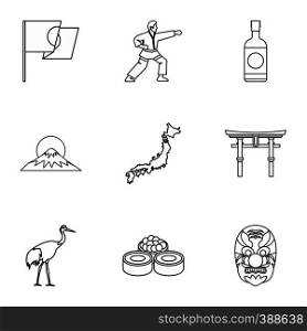 Country Japan icons set. Outline illustration of 9 country Japan vector icons for web. Country Japan icons set, outline style