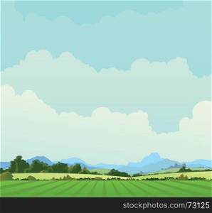 Country Landscape Background. Illustration of a country poster background in spring or summer season, and also beginning of autumn