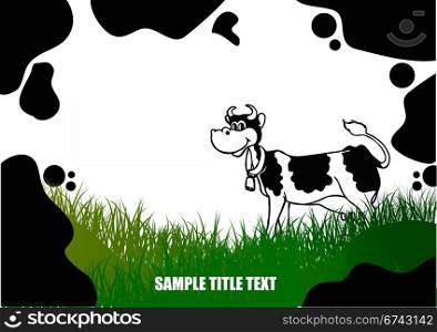 Country landscape with cow skin image. Vector illustration
