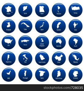Country map icon set. Simple illustration of 25 country map vector icons blue isolated. Country map icon set vetor blue