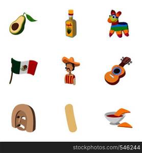 Country Mexico icons set. Cartoon illustration of 9 country Mexico vector icons for web. Country Mexico icons set, cartoon style
