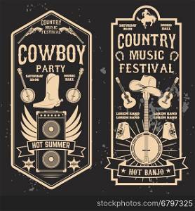 Country music festival flyer. Design element in vector.