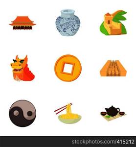 Country of China icons set. Cartoon illustration of 9 country of China vector icons for web. Country of China icons set, cartoon style