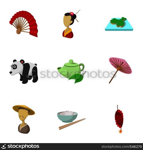 Country of China icons set. Cartoon illustration of 9 country of China vector icons for web. Country of China icons set, cartoon style
