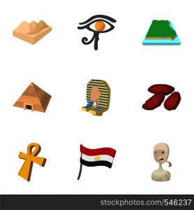 Country of Egypt icons set. Cartoon illustration of 9 country of Egypt vector icons for web. Country of Egypt icons set, cartoon style