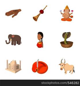 Country of India icons set. Cartoon illustration of 9 country of India vector icons for web. Country of India icons set, cartoon style