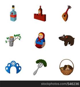 Country Russia icons set. Cartoon illustration of 9 country Russia vector icons for web. Country Russia icons set, cartoon style
