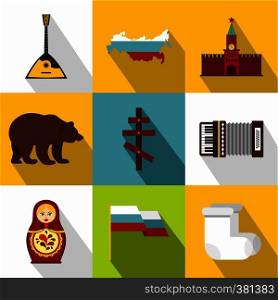 Country Russia icons set. Flat illustration of 9 country Russia vector icons for web. Country Russia icons set, flat style