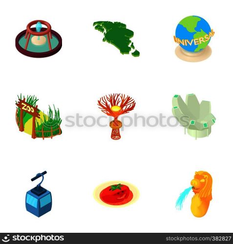 Country Singapore icons set. Cartoon illustration of 9 country Singapore vector icons for web. Country Singapore icons set, cartoon style
