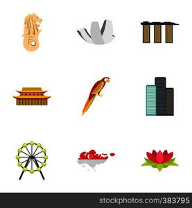 Country Singapore icons set. Flat illustration of 9 country Singapore vector icons for web. Country Singapore icons set, flat style