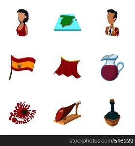 Country Spain icons set. Cartoon illustration of 9 country Spain vector icons for web. Country Spain icons set, cartoon style