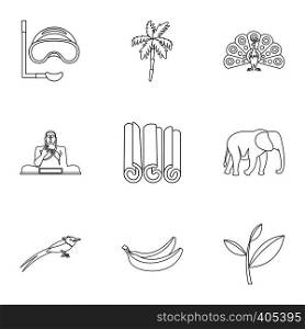 Country Sri Lanka icons set. Outline illustration of 9 country Sri Lanka vector icons for web. Country Sri Lanka icons set, outline style