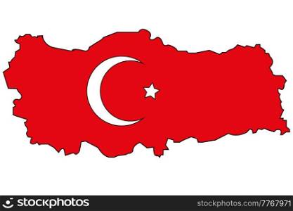 Country Turciya card in colour of the national flag. State Turciya and national flag of the country