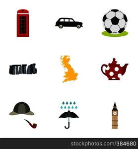 Country United Kingdom icons set. Flat illustration of 9 country United Kingdom vector icons for web. Country United Kingdom icons set, flat style