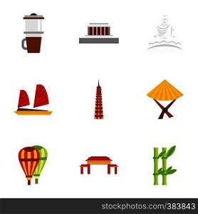 Country Vietnam icons set. Flat illustration of 9 country Vietnam vector icons for web. Country Vietnam icons set, flat style