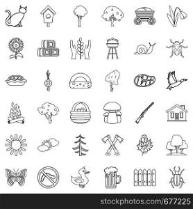 Countryside icons set. Outline style of 36 countryside vector icons for web isolated on white background. Countryside icons set, outline style