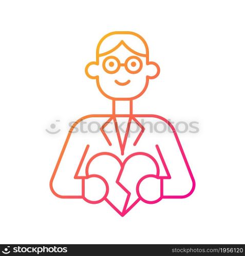 Couple and family counsellor gradient linear vector icon. Relationship, marriage therapy. Mental issues in family life. Thin line color symbol. Modern style pictogram. Vector isolated outline drawing. Couple and family counsellor gradient linear vector icon