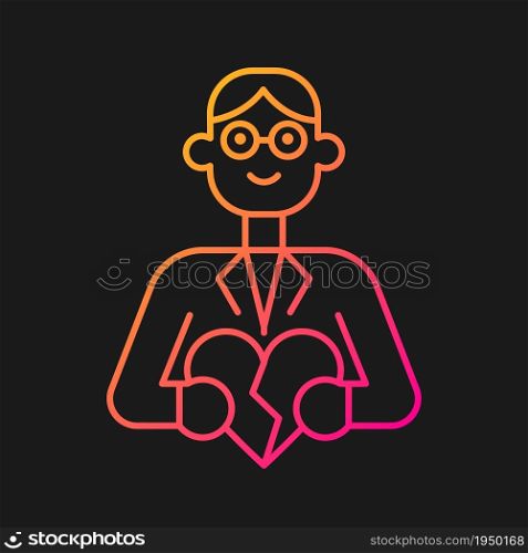Couple and family counsellor gradient vector icon for dark theme. Mental health issues in romantic relations. Thin line color symbol. Modern style pictogram. Vector isolated outline drawing. Couple and family counsellor gradient vector icon for dark theme