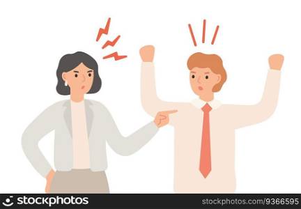 Couple arguing, angry man and woman having quarrel or disagreement in relationship. Family conflict, male and female characters yelling furiously. People with aggression vector illustration. Couple arguing, angry man and woman having quarrel or disagreement in relationship. Family members conflict