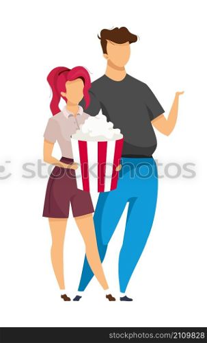 Couple at movie date semi flat color vector characters. Waiting figures. Full body people on white. Attending cinema isolated modern cartoon style illustration for graphic design and animation. Couple at movie date semi flat color vector characters