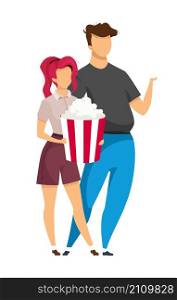 Couple at movie date semi flat color vector characters. Waiting figures. Full body people on white. Attending cinema isolated modern cartoon style illustration for graphic design and animation. Couple at movie date semi flat color vector characters