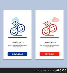 Couple, Avatar, Smiley Faces, Emojis, Valentine Blue and Red Download and Buy Now web Widget Card Template