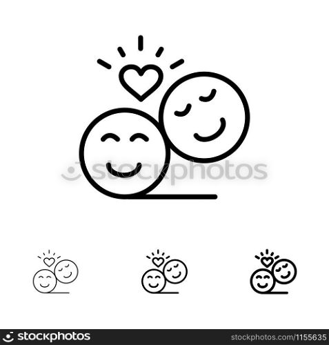 Couple, Avatar, Smiley Faces, Emojis, Valentine Bold and thin black line icon set