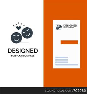 Couple, Avatar, Smiley Faces, Emojis, Valentine Grey Logo Design and Business Card Template
