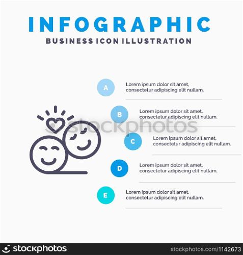 Couple, Avatar, Smiley Faces, Emojis, Valentine Line icon with 5 steps presentation infographics Background