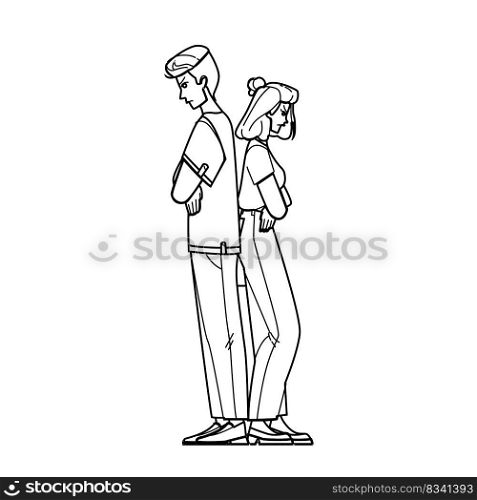 couple back to back line pencil drawing vector. man woman, love male, young two together, female, girl, beautiful relationship couple back to back character. people Illustration. couple back to back vector